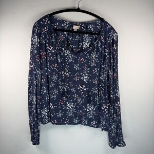 Cape Juby Long Slv Blouse Size L Boho Peasant Geometric Floral Elastic Neck